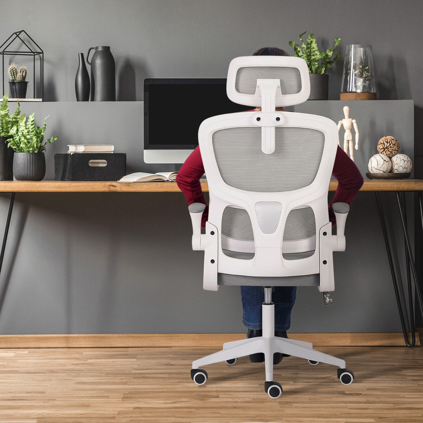 Work Office Chair - Lumber Support, Flip-up Armrest, Adjustable Headrest SITIO - GREY - Image 9