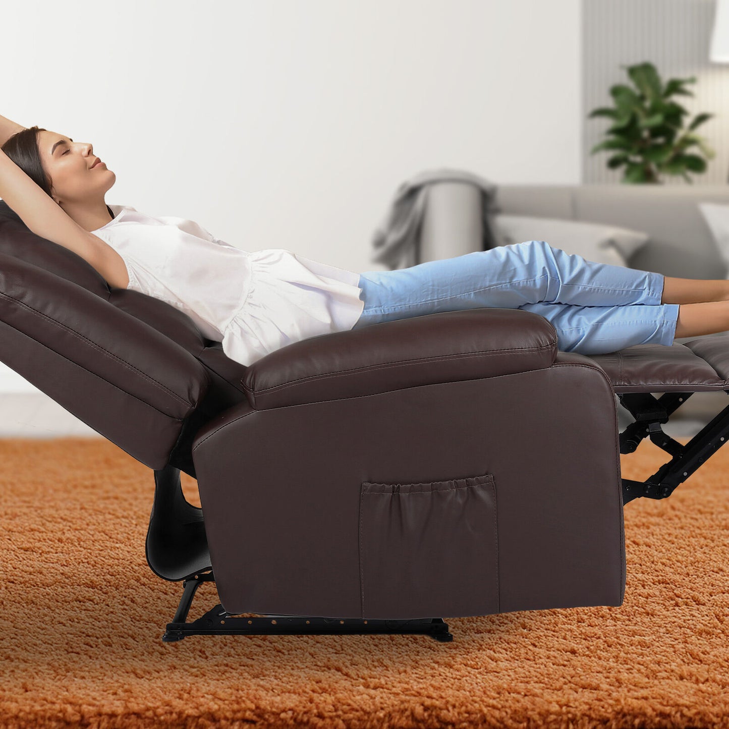 Home Recliner Chair - PU Leather Sofa Lounge Armchair MARLO BROWN - Image 9