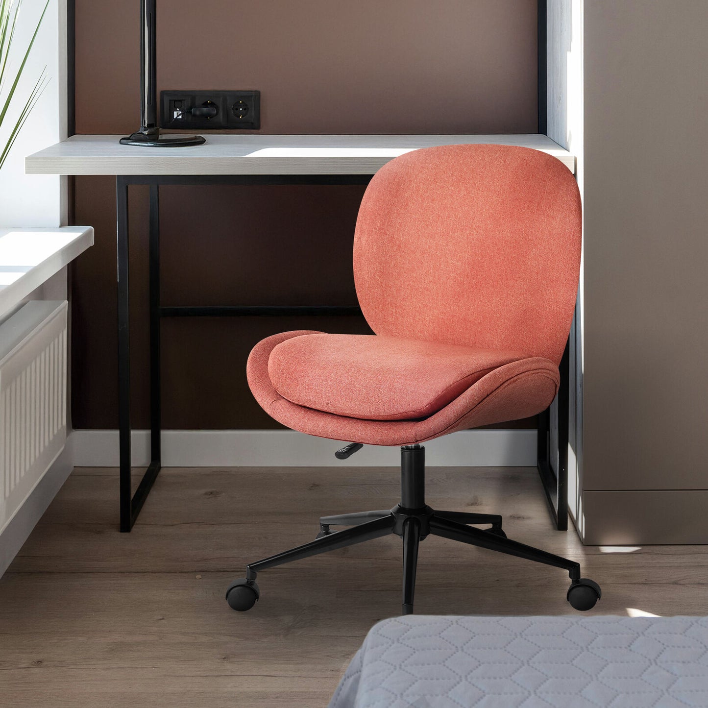 Office Desk Chair - Linen Fabric Armless Swivel Study Seat OVOID EARTHY RED - Image 9