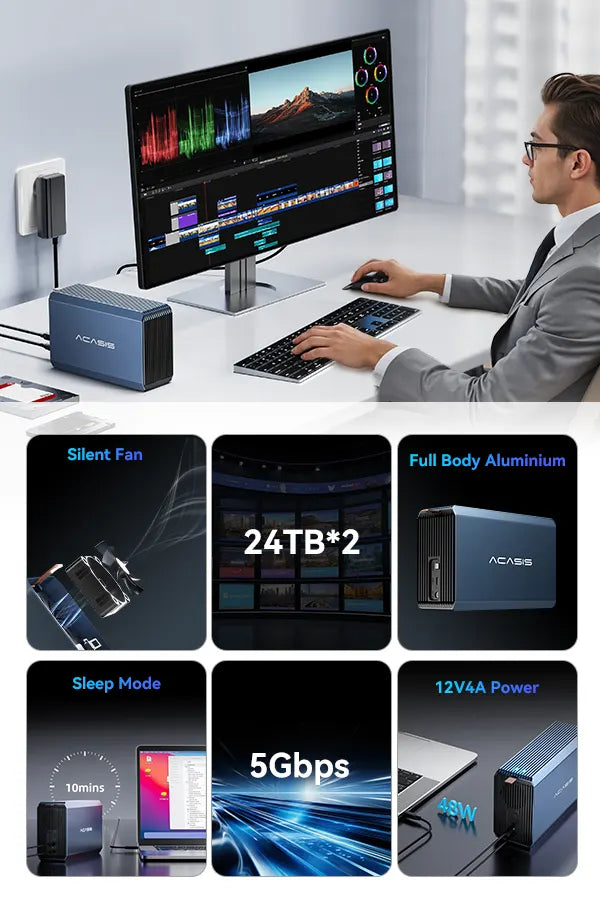 ACASIS EC-7352 Dual bays 2.5/3.5" RAID USB3.2 Gen1 5Gbps hard drive dock Max 60TB - Image 5