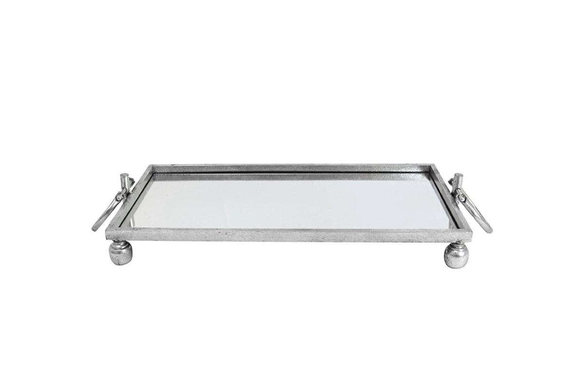 Eliza Mirror Tray with Handles - Medium - Silver