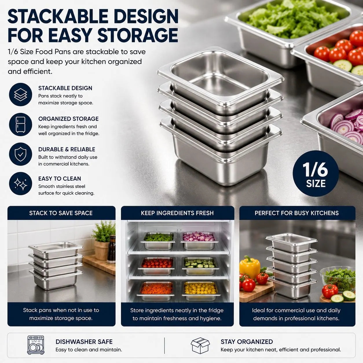 Commercial Stainless Steel GN 1/6 100mm Deep Gastronorm Bain Marie Buffet Steam Table Food Pan - Image 6