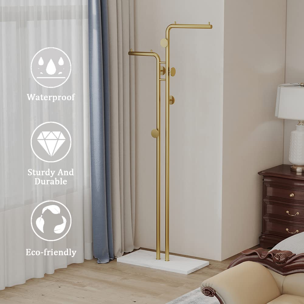 Metal Coat Rack Marble Base Hooks Clothes Coats Bag Tree Hat Display Hanger Stand Organiser 2 Pole - Image 6