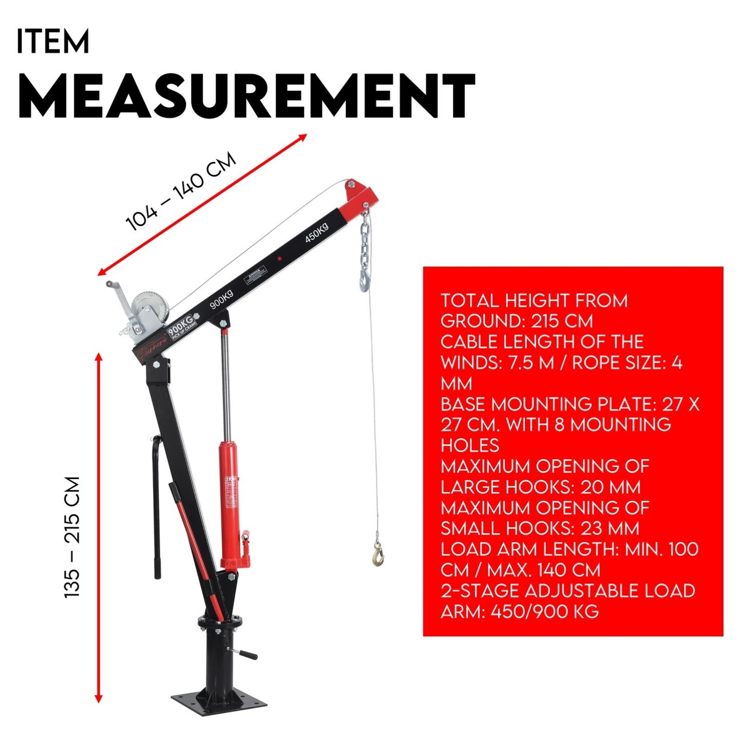900kg Swivel Hydraulic Crane Hoist Jack UTE Trailer Truck Winch Pick up Lift - Image 7