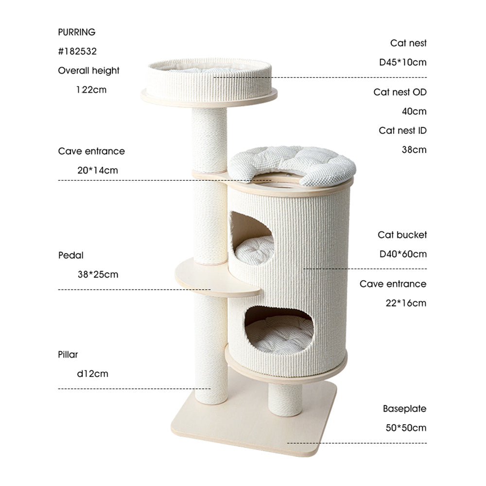 HONEYPOTCAT PURRING Plush & Sisal Barrel Cat Tower - 122cm - Image 3