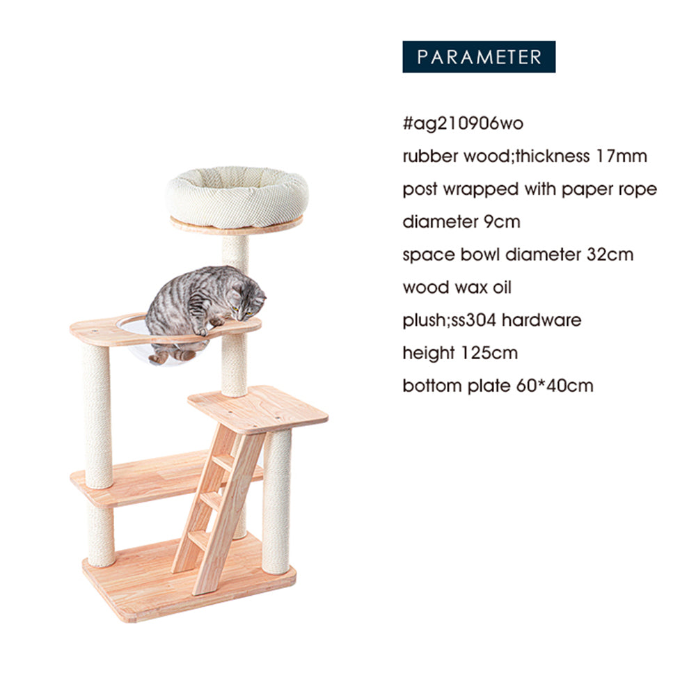 HONEYPOTCAT Serenity Plush Top Cat Tower - Wood Wax 125cm - Image 3