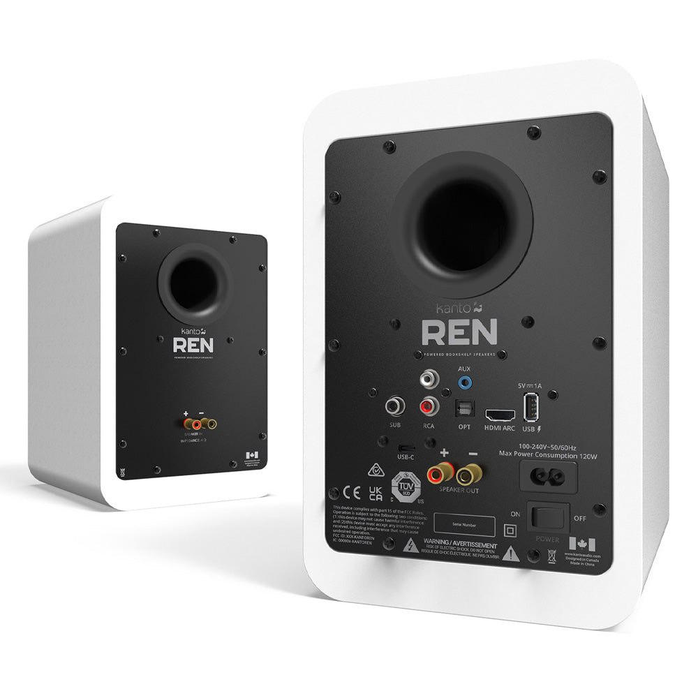 Kanto REN 200W Powered Bookshelf Speakers with HDMI ARC, USB-C, and Bluetooth 5.3 - Matte White, Pair - Image 6
