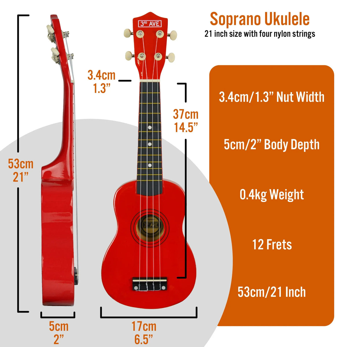 3rd Avenue Soprano Ukulele - Red - Image 9