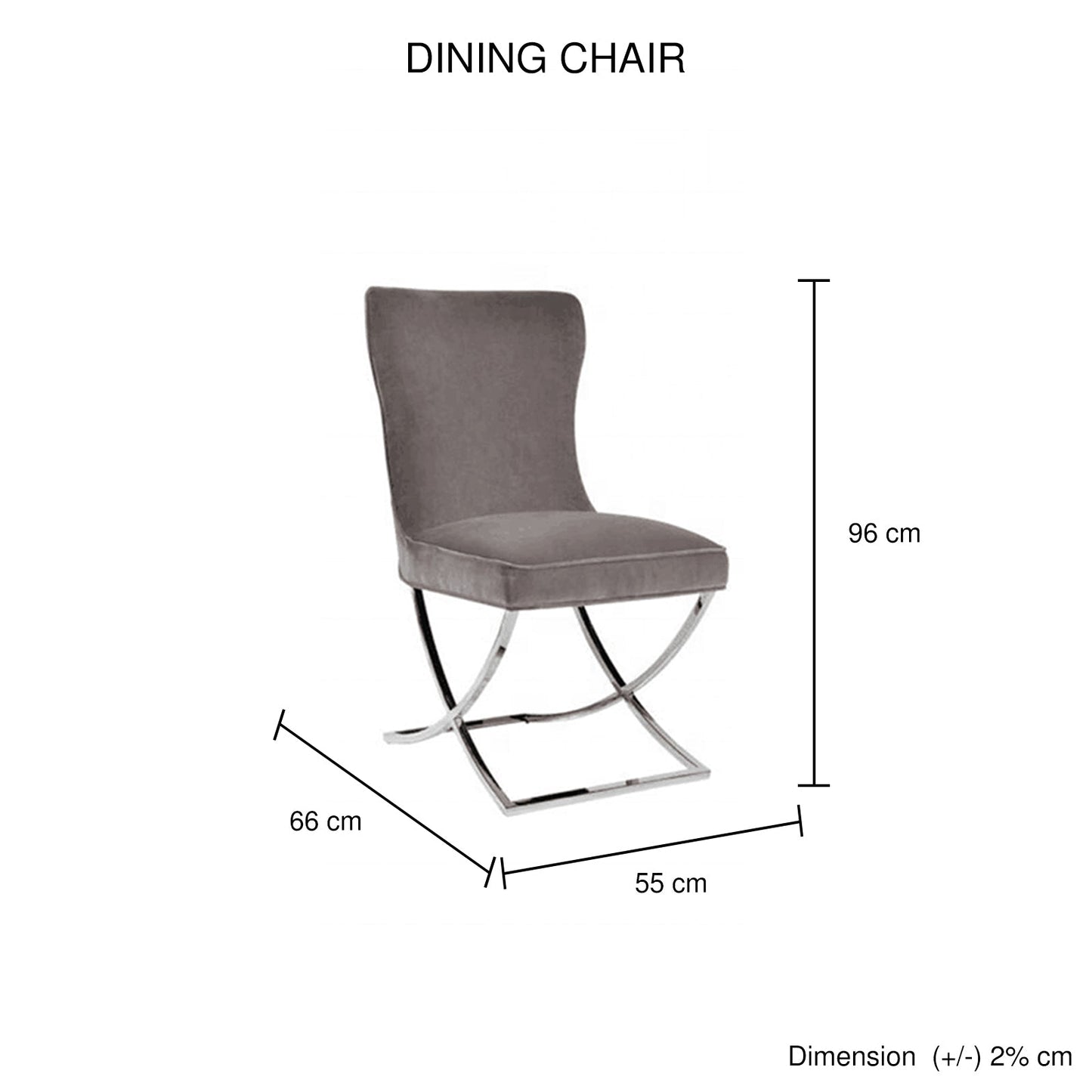 2x Dining Chairs Grey Fabric Upholstery Quilting Silver Color Legs - Image 5