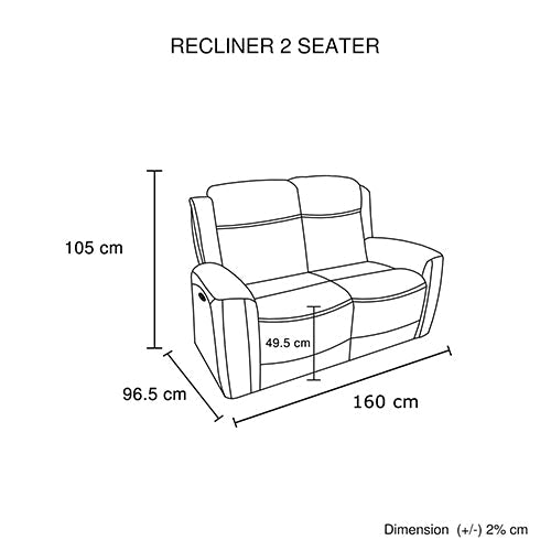 2 Seater Electric Leather/PVC Black Recliner - Image 6