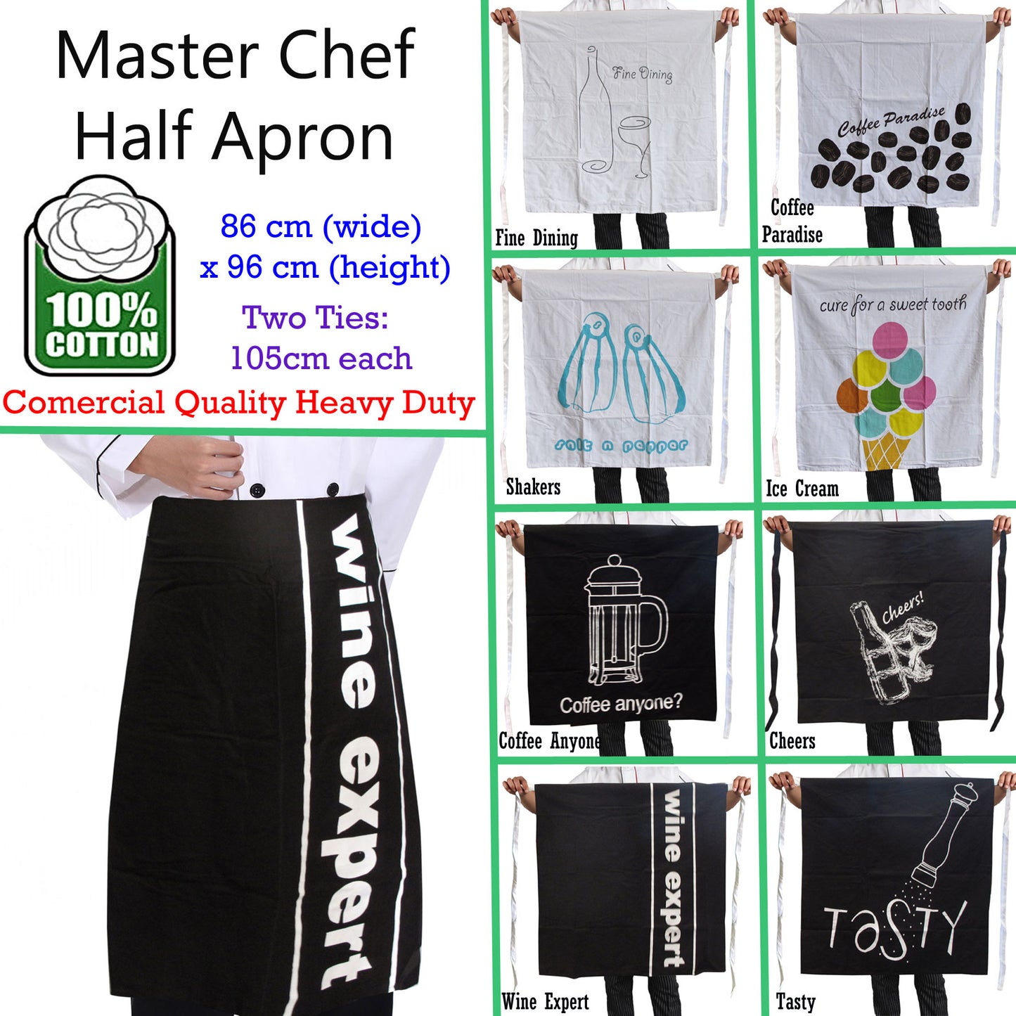 100% Cotton Master Chef Half Apron Heavy Duty Cheers - Image 2