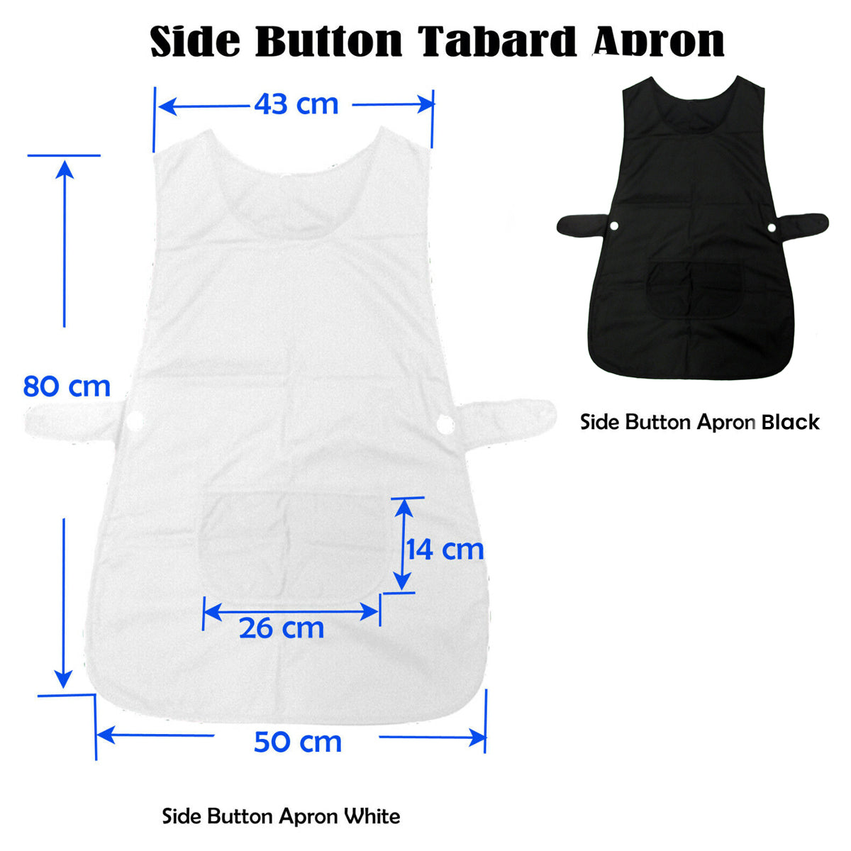 Ladies Women Side Button Tabard Apron 50x80 cm Black - Image 2