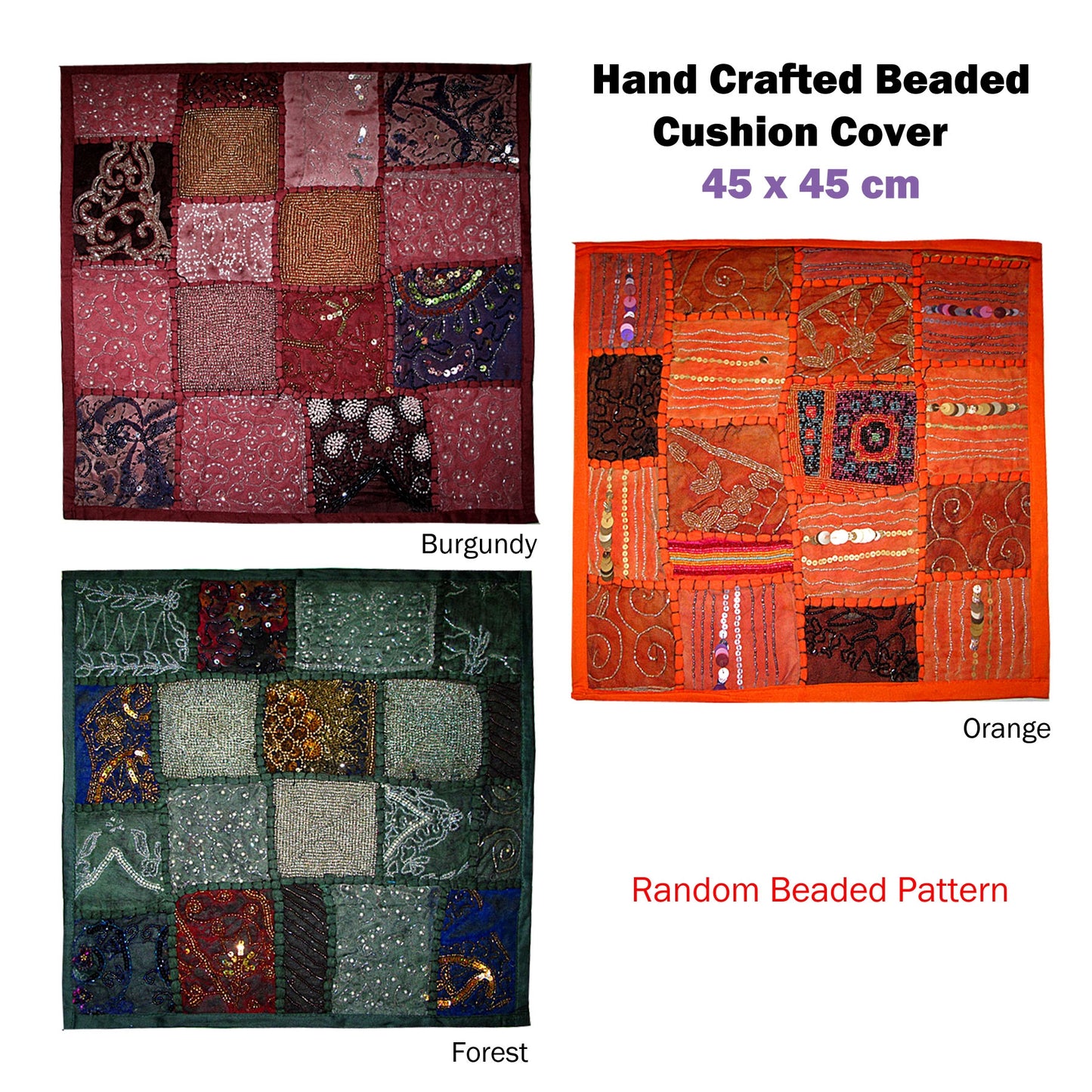 Hand Crafted Beaded Cushion Cover Forest - Image 2