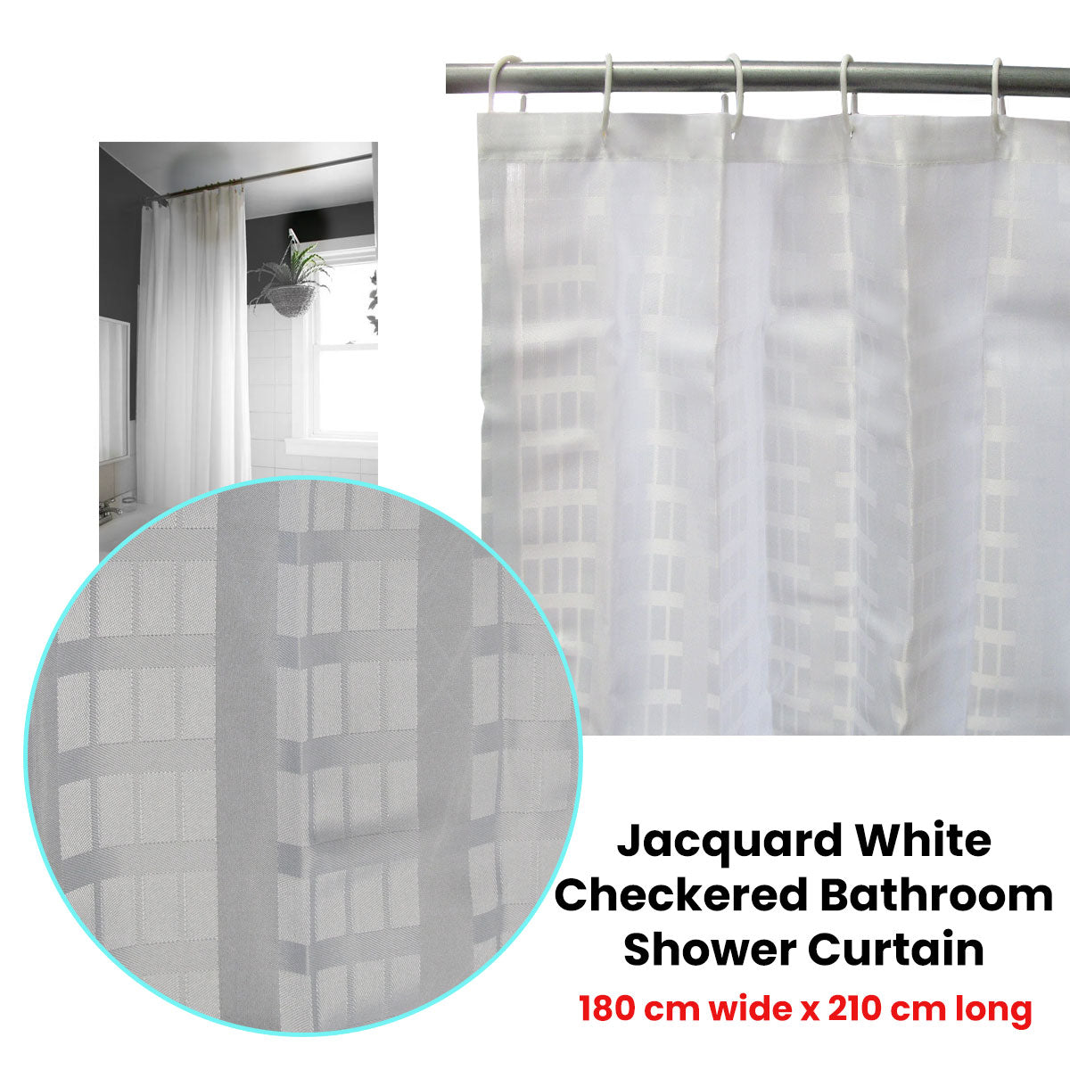 Jacquard White Checkered Bathroom Shower Curtain 180cm wide x 210 cm long - Image 2