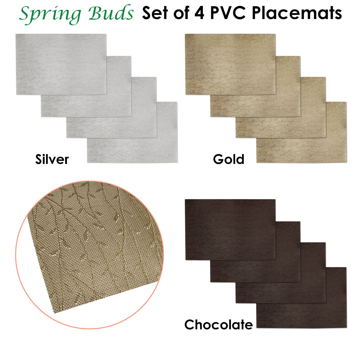 Choice Set of 4 PVC Table Placemats Spring Buds Chocolate - Image 2