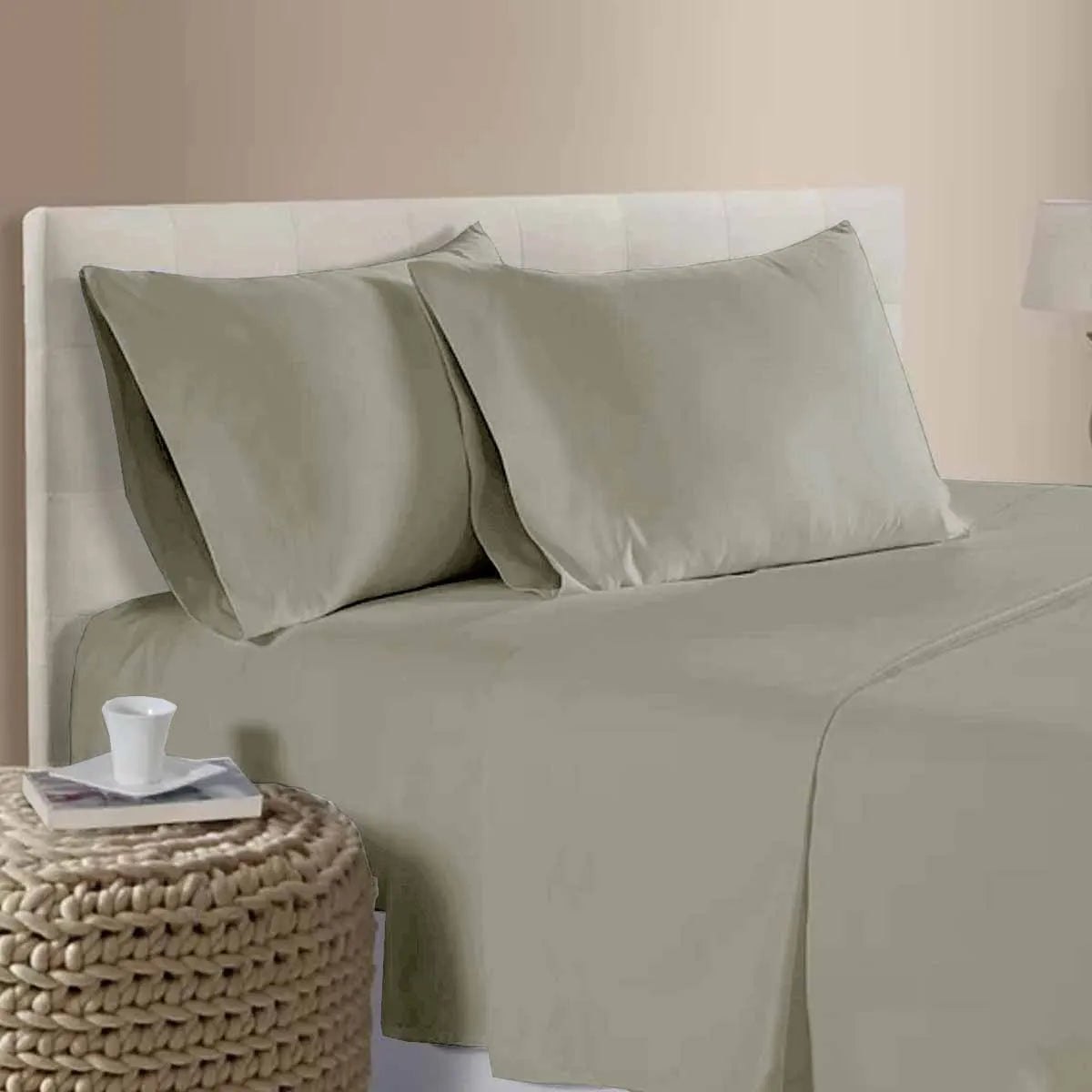 400TC 100% Cotton Sateen Premium Sheet Set 40cm Wall Tan Queen