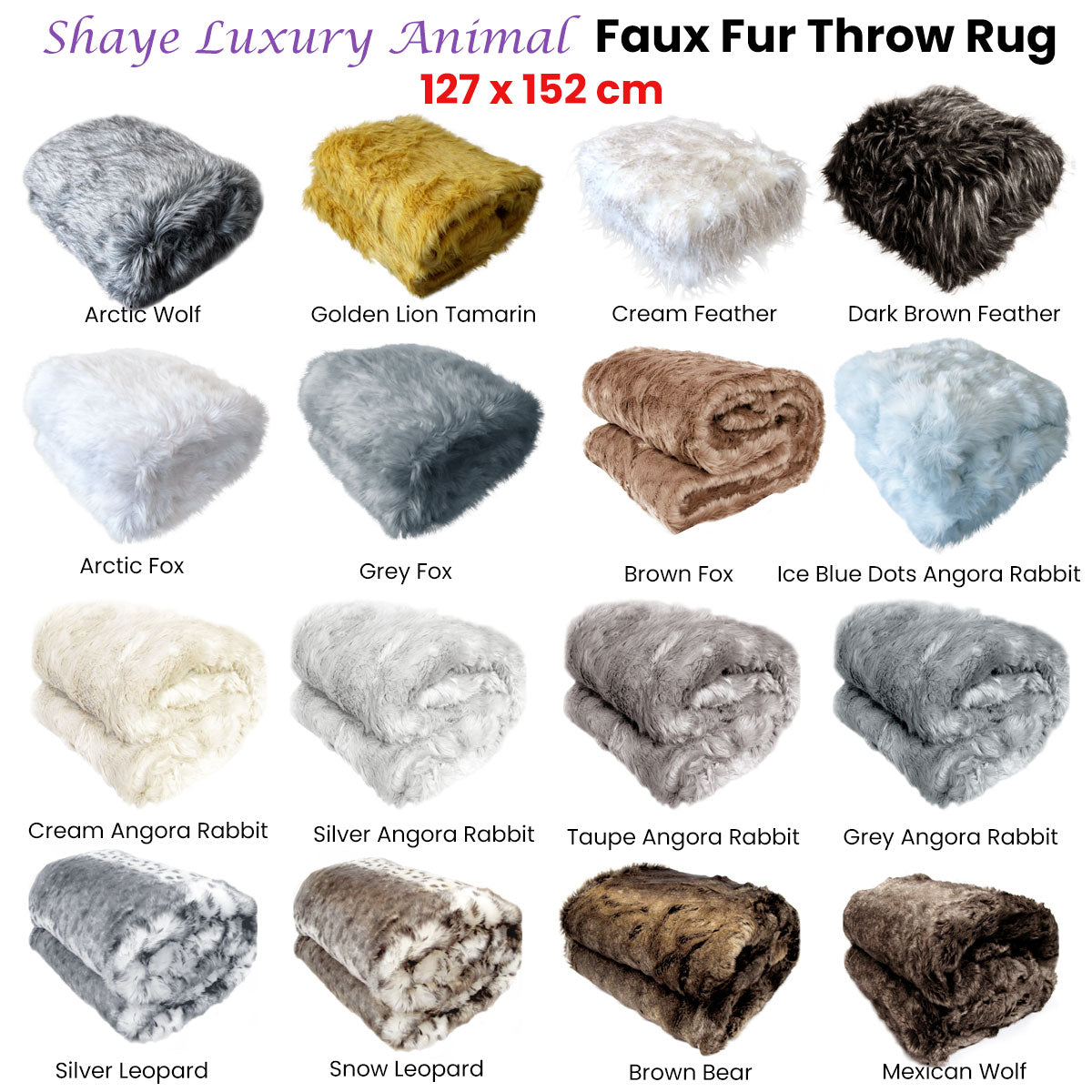 Shaye Luxury Range Faux Fur Throw Rug 127 x 152 cm Mexican Wolf - Image 2