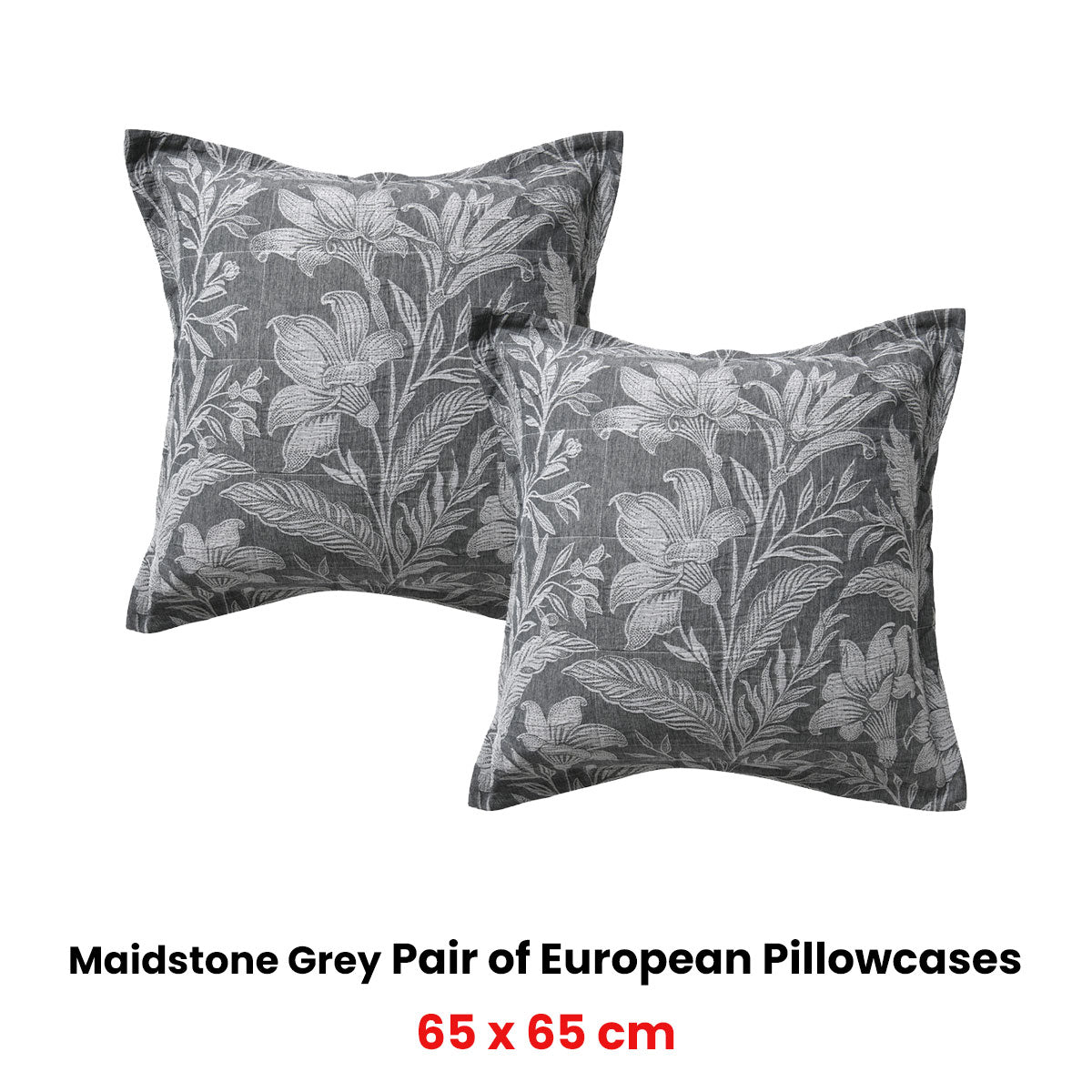 Bianca Pair of Maidstone Grey European Pillowcases 65 x 65cm - Image 2