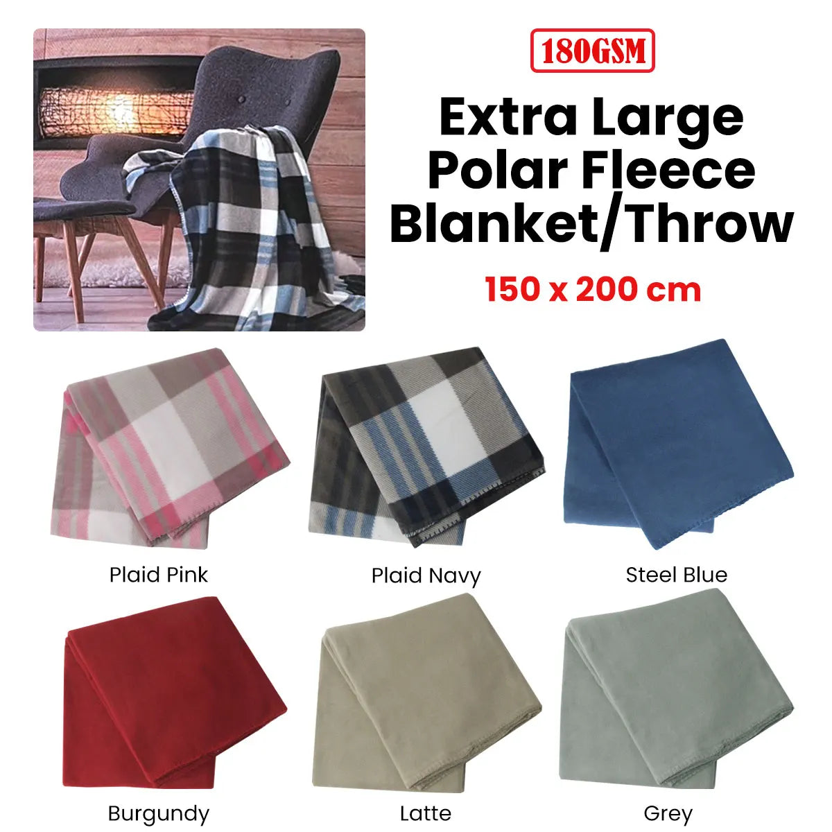 180GSM Extra Large Polar Fleece Throw Blanket 150 x 200cm Steel Blue - Image 2