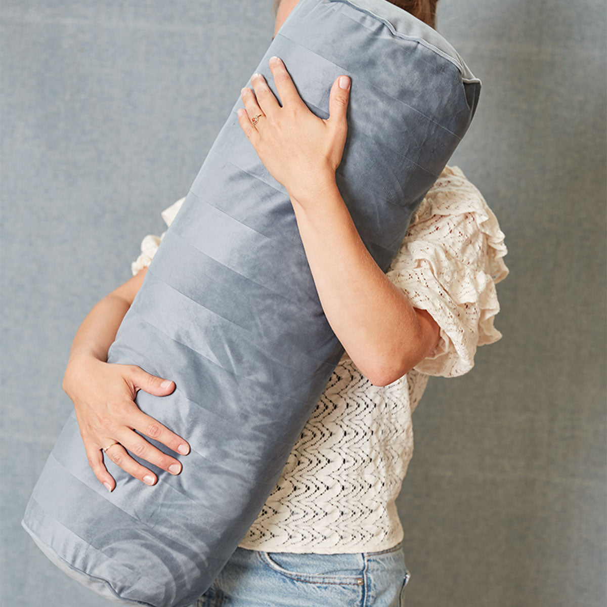 KAAT Amsterdam Softy Stripe Blue Grey Oblong Neckroll Filled Cushion 22cm x 70cm - Image 4