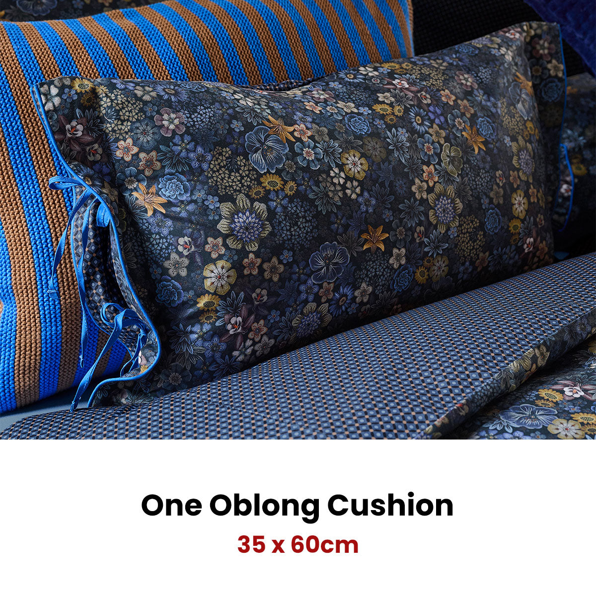 PIP Studio Tutti i Fiori Dark Blue Cotton Cover Oblong Cushion 35cm x 60cm - Image 2