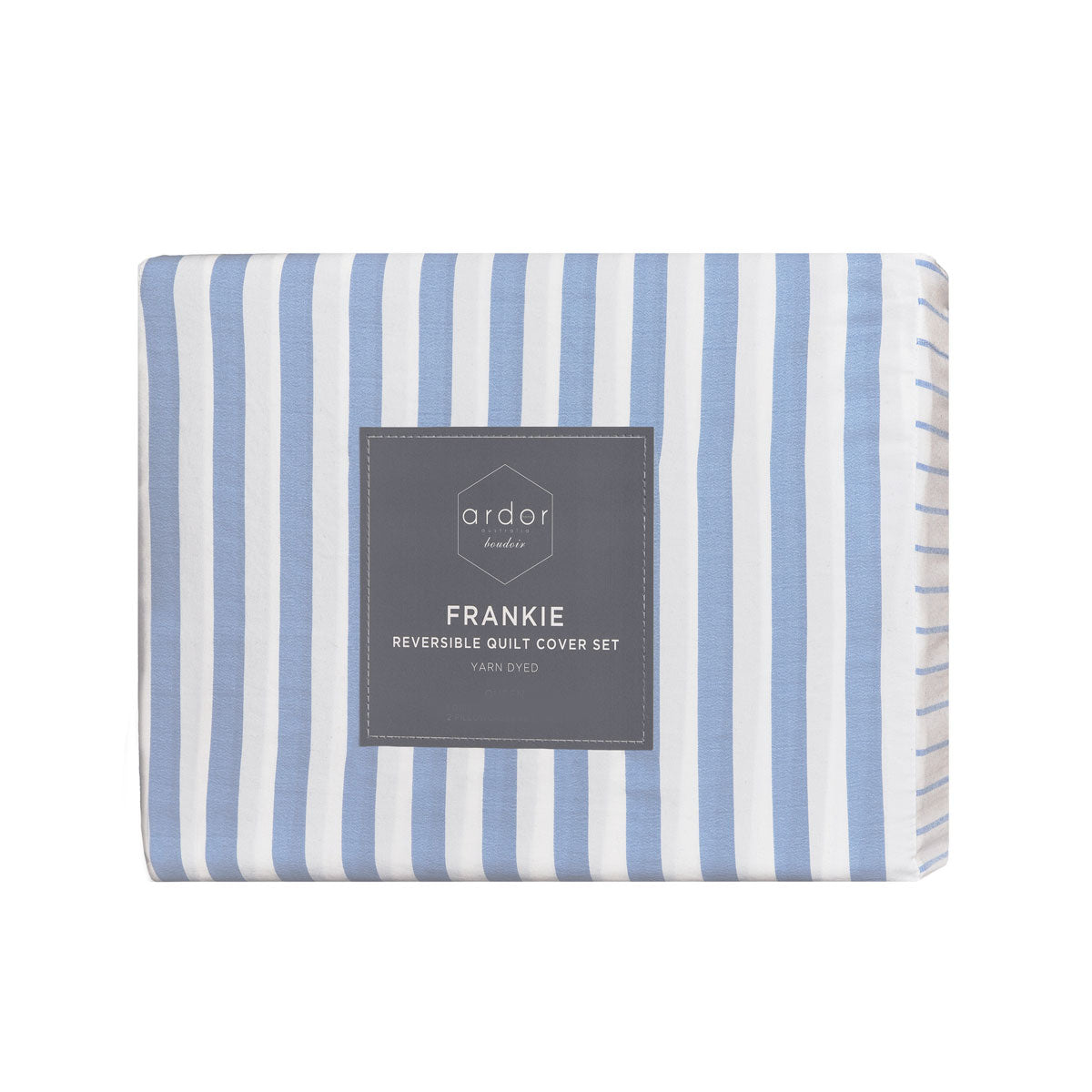 Ardor Frankie Blue Stripe Yarn Dyed Reversible Quilt Cover Set King - Image 5