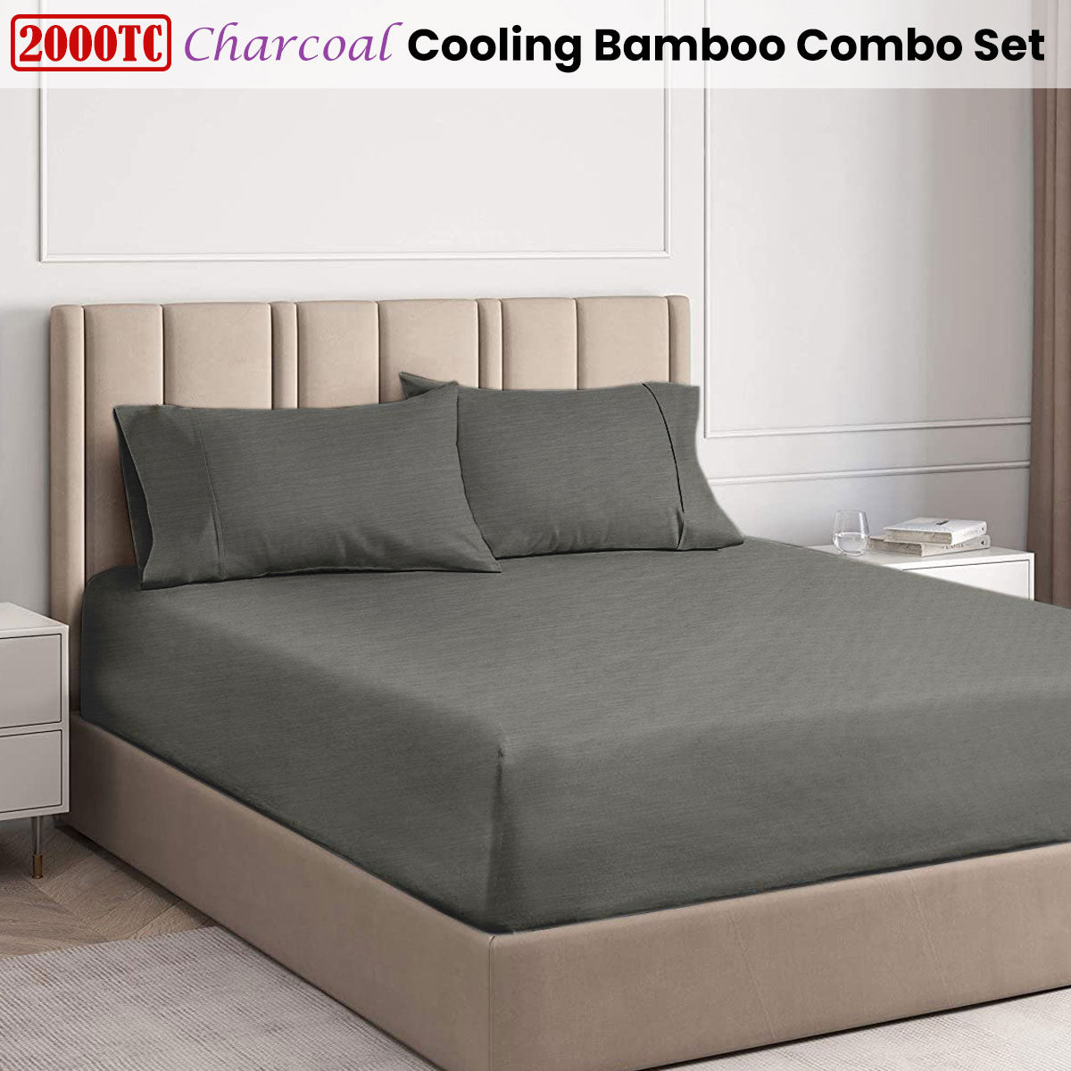 Ramesses Charcoal 2000TC Cooling Bamboo Combo Set Queen - Image 2