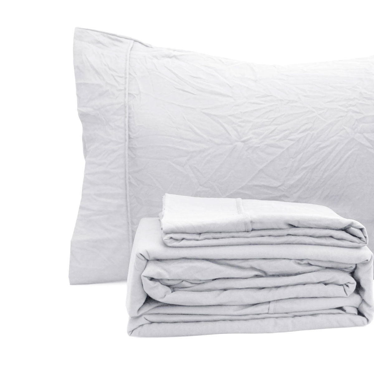 Ramesses White Pebble Wash Linen Look Alternative Sheet Set King Single - Image 3