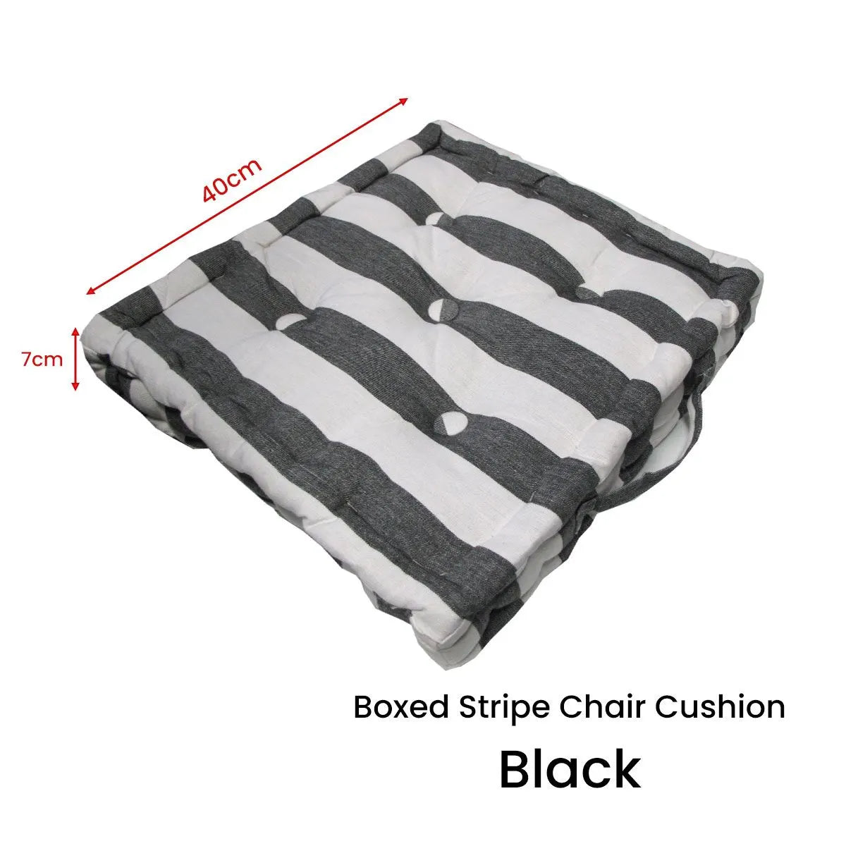 Rans Boxed Stripe Chair Cushion Pad 40 x 40 + 7 cm Black - Image 3