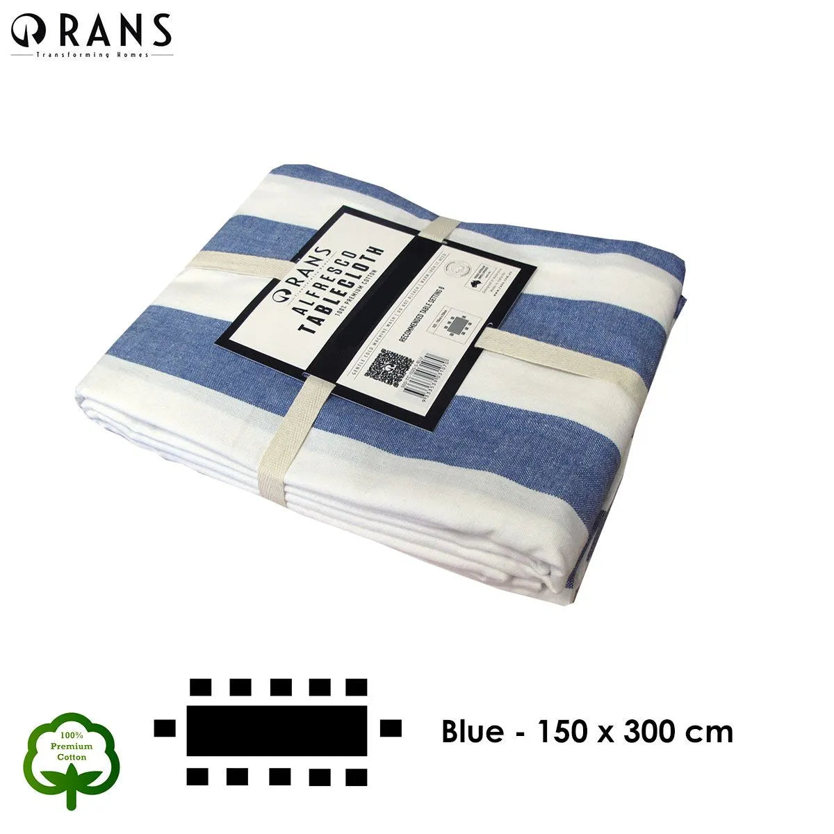 Rans Blue Alfresco Stripes Cotton Tablecloth - Choose from 2 sizes 150cm x 300cm - Image 4