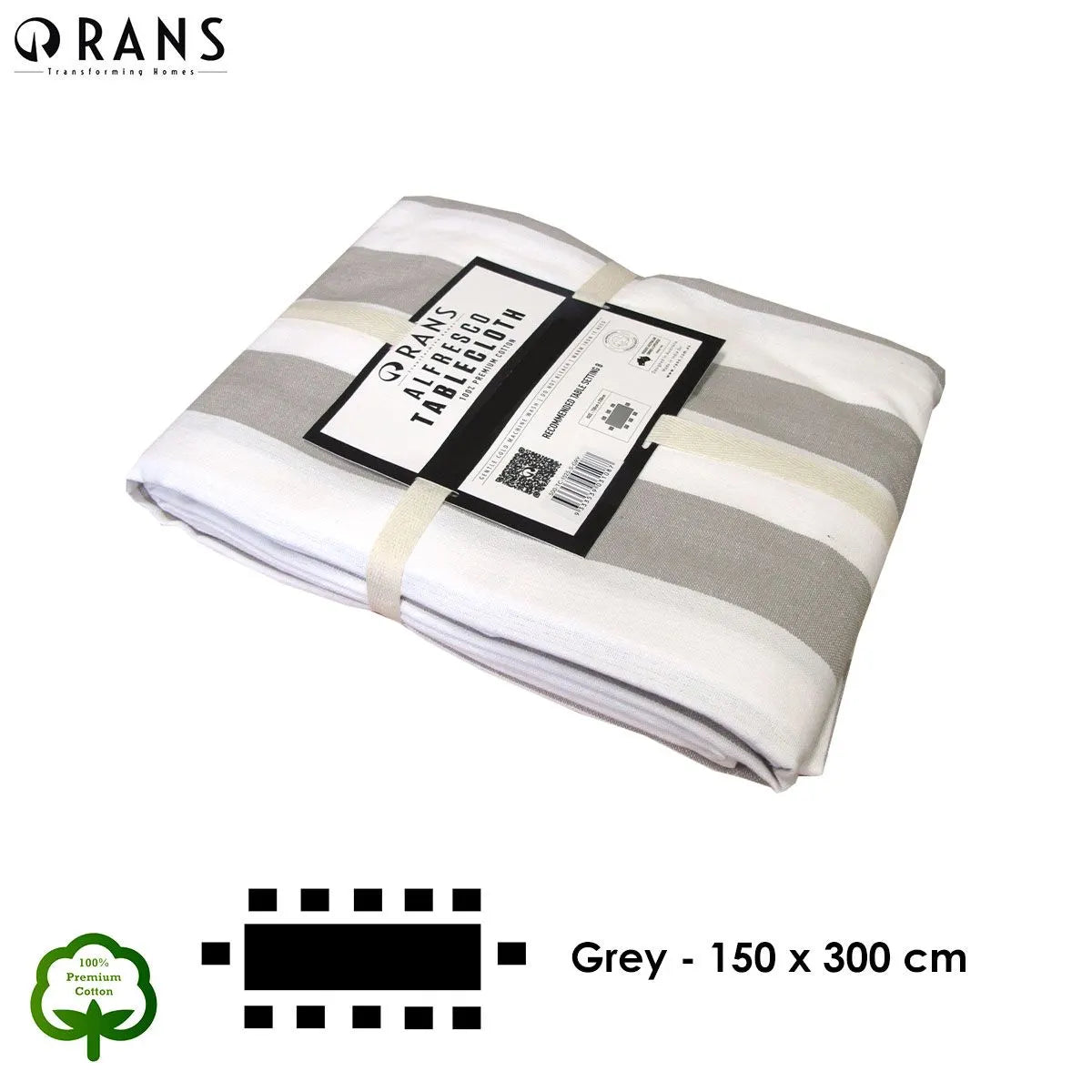 Rans Grey Alfresco Stripes Cotton Tablecloth - Choose from 2 sizes 150cm x 300cm - Image 4