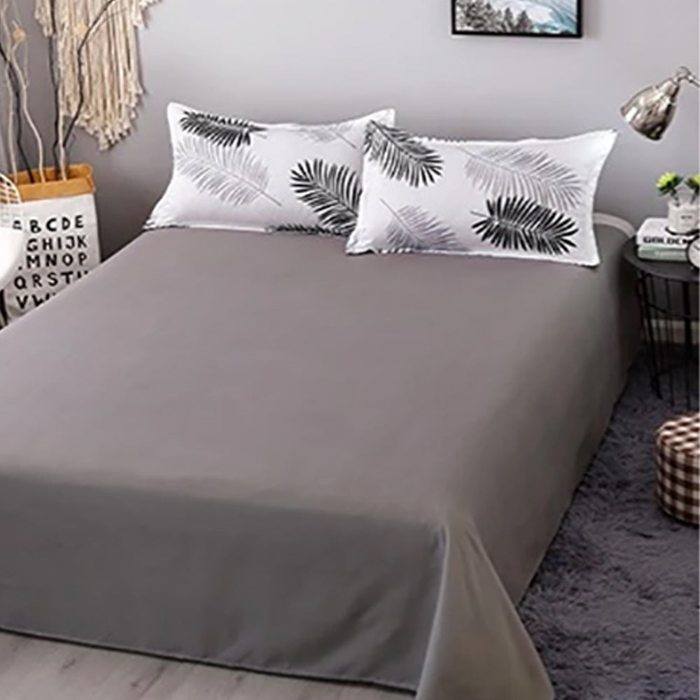 Palm Leaves Pattern Aloe Cotton Flat Sheet Quilt Cover Pillowcases 4pcs Bedding Set (King) - Image 6