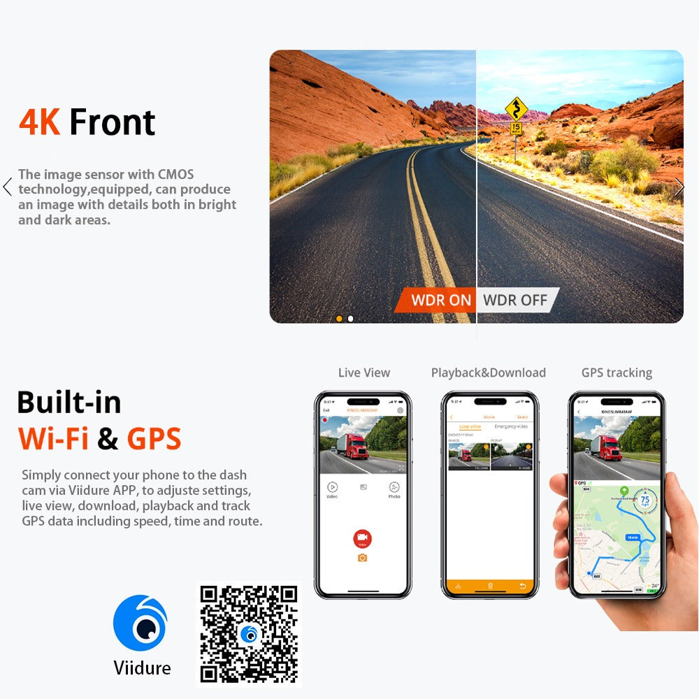 4K+2.5K Dual Dash Cam with WiFi GPS ADAS, Front and Rear Car Camera Recorder with 32GB Card - Image 9