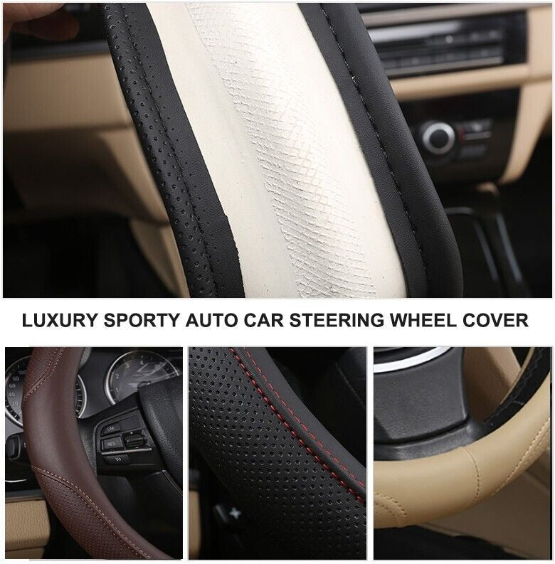 Universal Luxury Car 37-38cm Steering Wheel Cover PU Leather Non-slip Breathable (Cream) - Image 7
