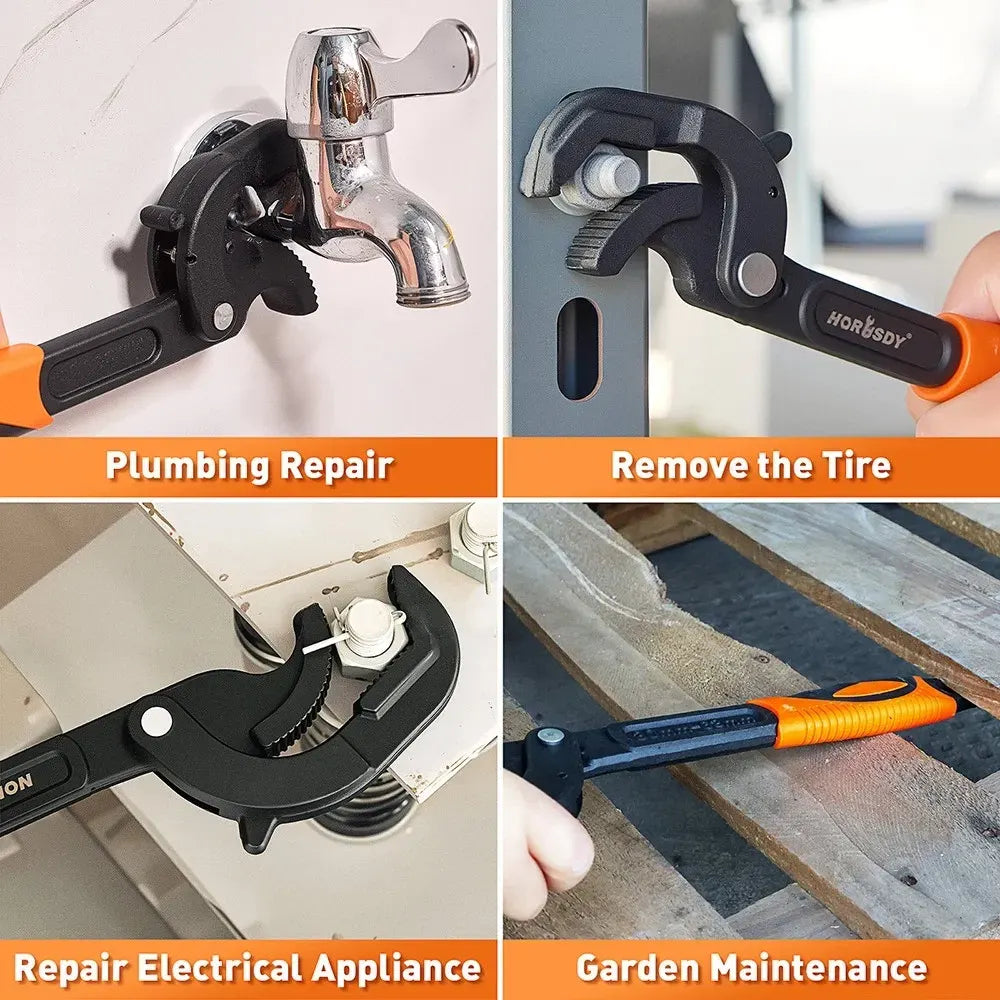HORUSDY 2Pc Adjustable Wrench Quick Multi-Function Spanner Power Grip Pipe Set - Image 8