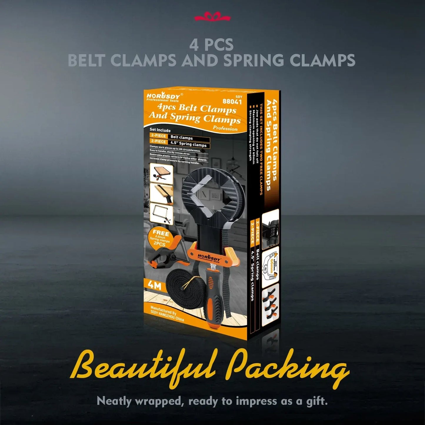 HORUSDY 4PCS Belt Clamp Set Spring Clamps 4M Adjustable Strap Frame Woodworking - Image 8