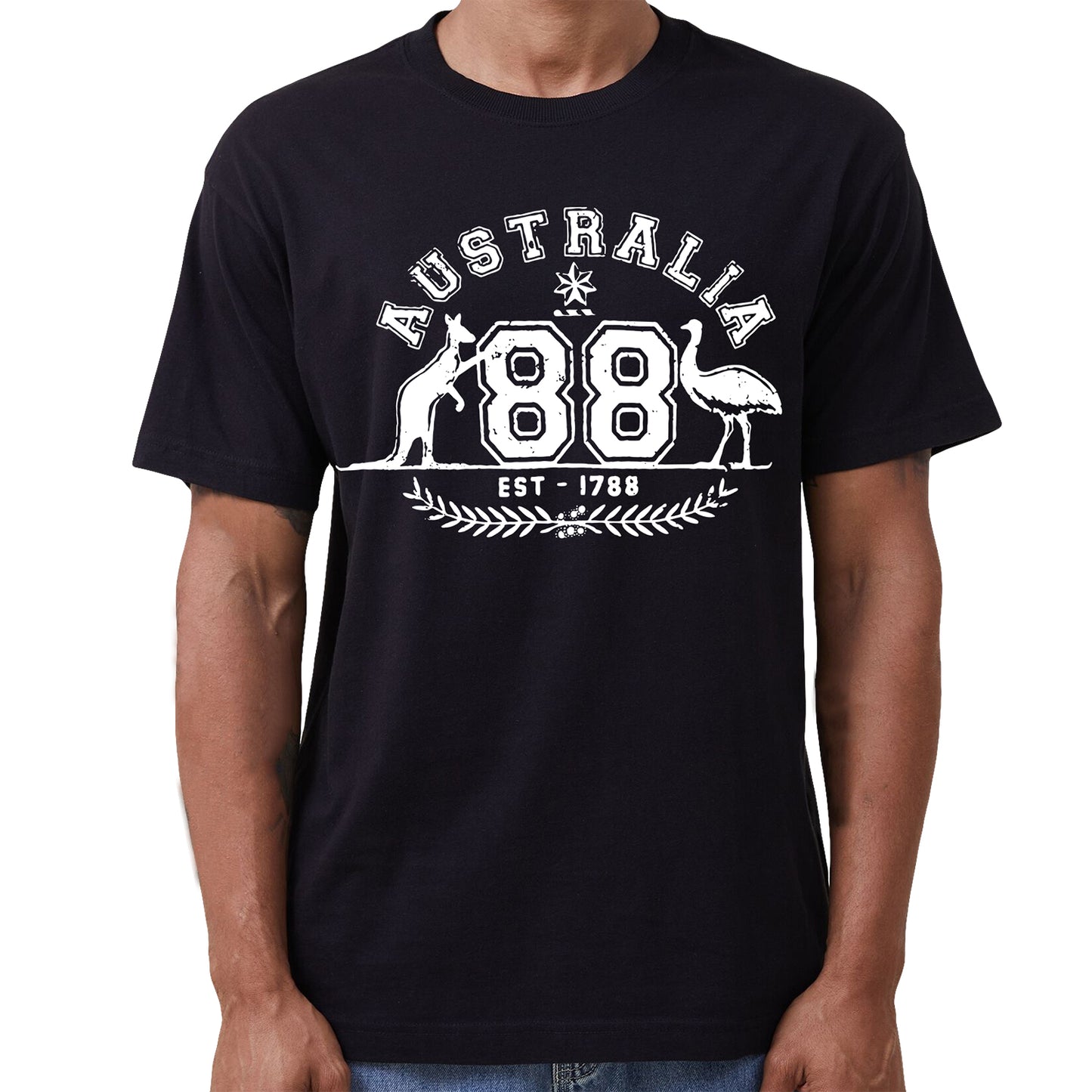 Adult Unisex 100% Cotton T Shirt Australia Kangaroo Emu Aussie Souvenir Tee Tops, Black, S