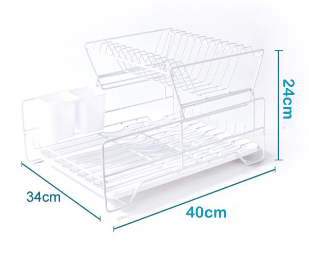 2 Tier Dish Drainer with Cutlery Holder White - Image 3