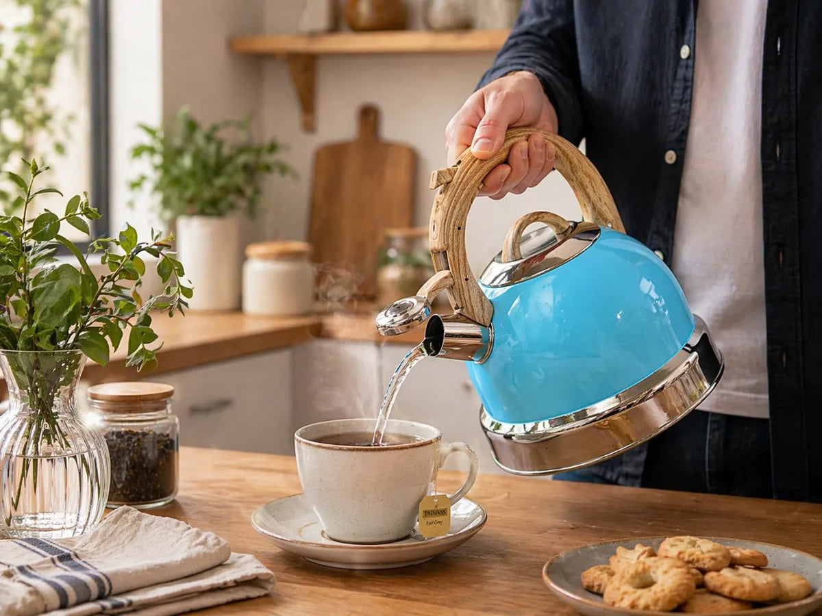 2.9L Whistling Kettle Stainless Steel Foldable Handle Camping Home Office Blue - Image 2