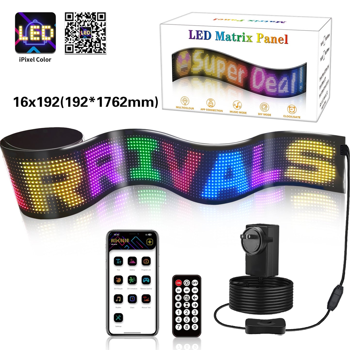 Programmable LED Matrix Panel Flexible Screen IP65 with APP Control 192*1762mm - Image 9