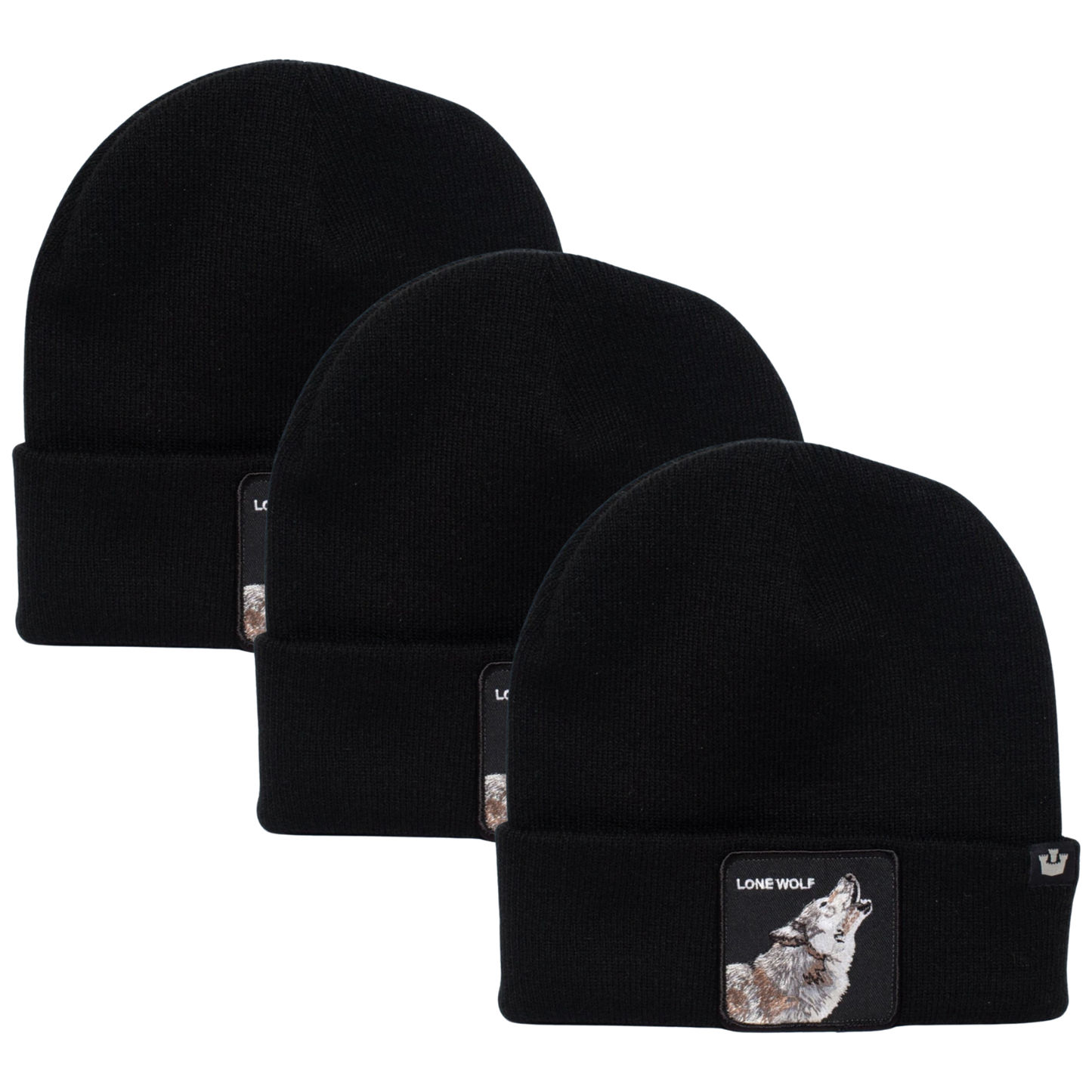 3x Goorin Lone Wolf Man Beanie Hat Warm Winter Ski Animal Series - Black - Image 2