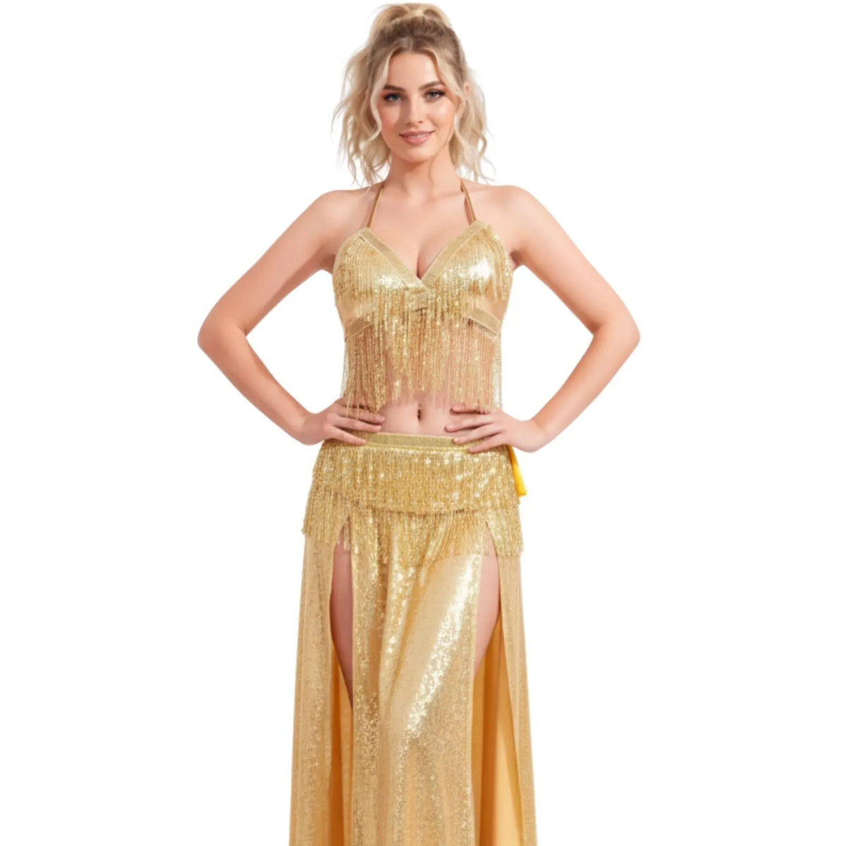 Adult Sequin Fringe Top in Gold/Yellow - Image 3