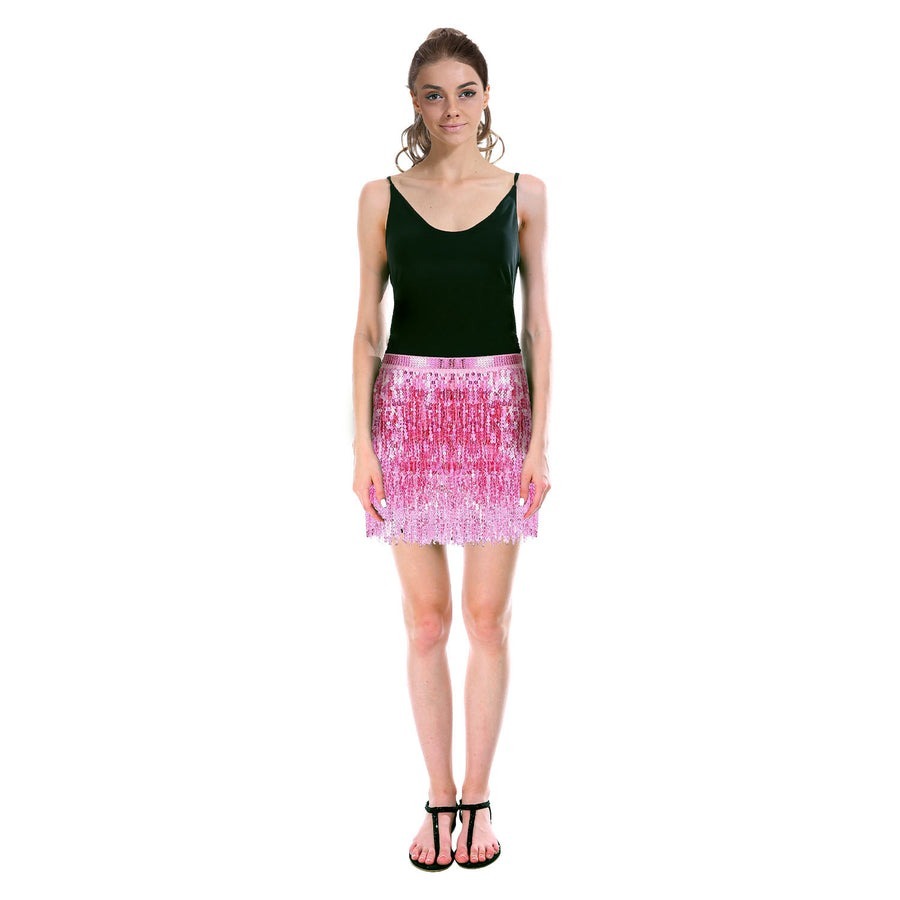 Adult Sequin Fringe Skirt w/ Adjustable Tie Party Costume in Light Pink - Image 3
