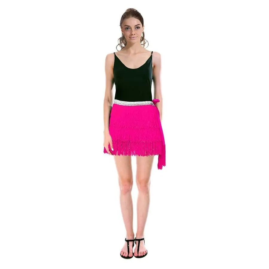 Adult Fringe Skirt Womens Dancing Costume Party Outfit in Hot Pink - Image 3