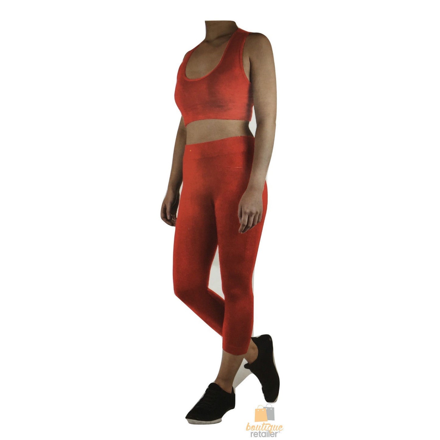 Womens CROP TOP Tank + LEGGING Pants SET Jogger Sport Party Tracksuit Gym Yoga - Red - Image 5