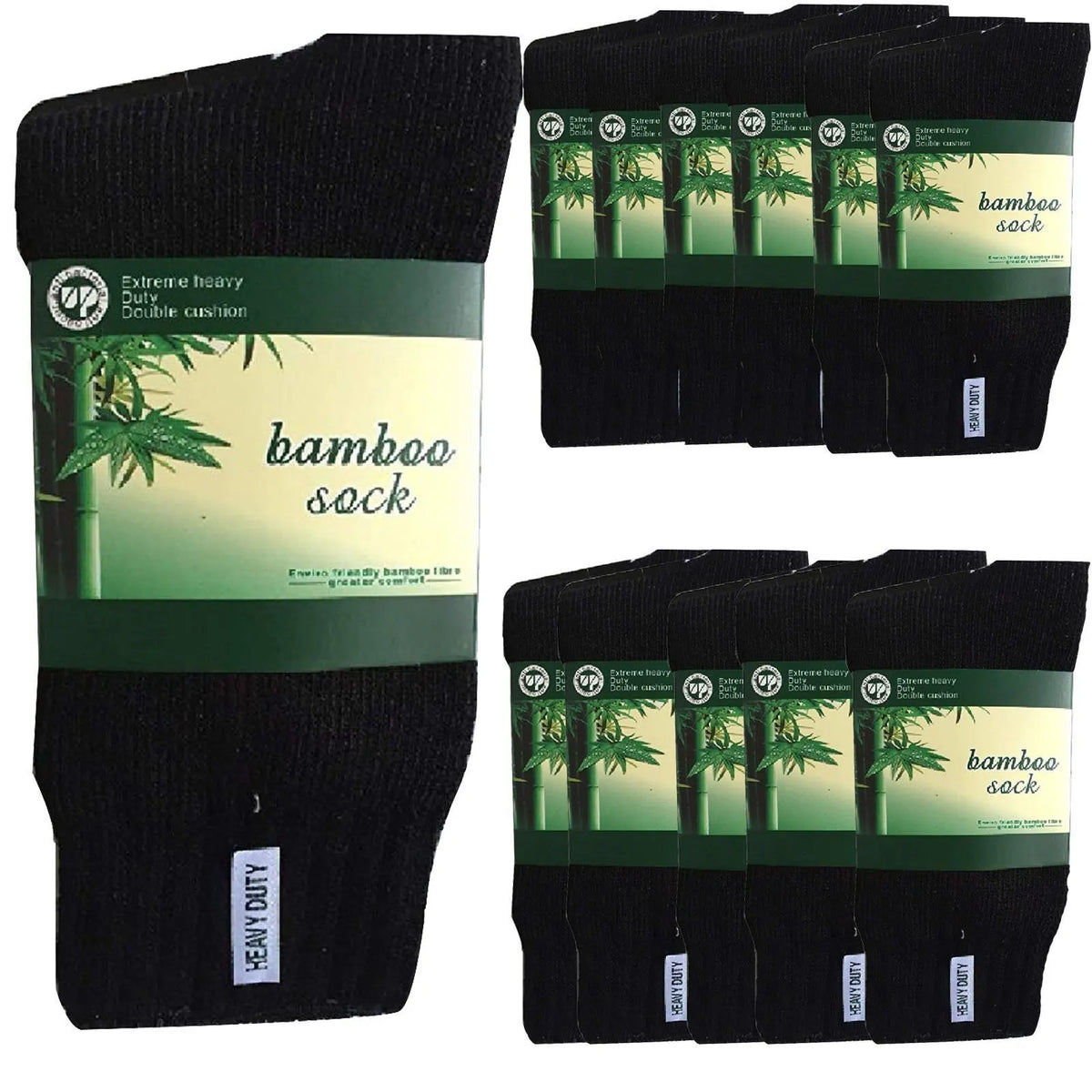 12 Pairs BAMBOO SOCKS Mens Heavy Duty Premium Thick Work Socks Cushion BULK - Black - Image 3