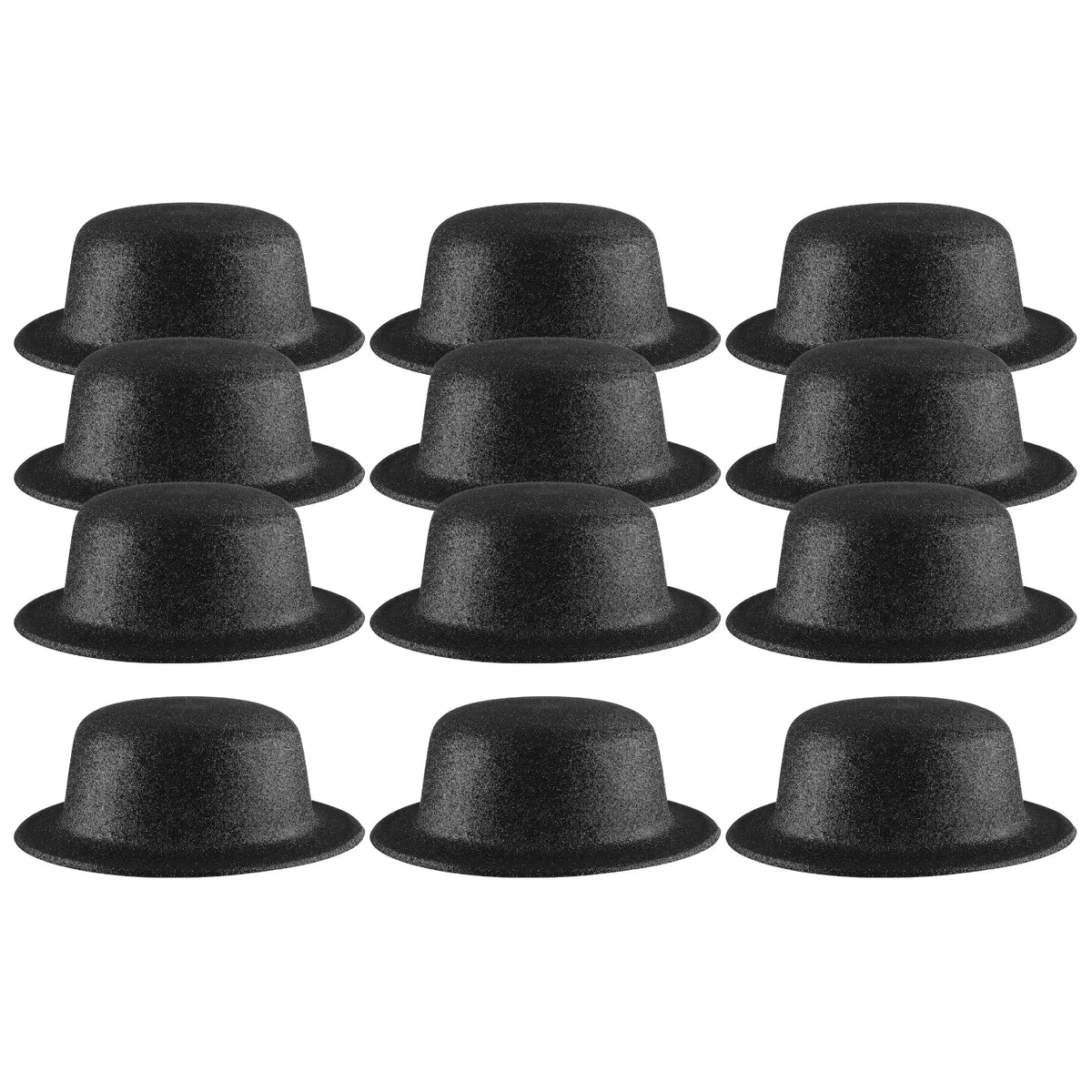 12x GLITTER BOWLER HAT Fancy Party Plastic Costume Cap Fun Dress Up Sparkle BULK - Black - Image 3