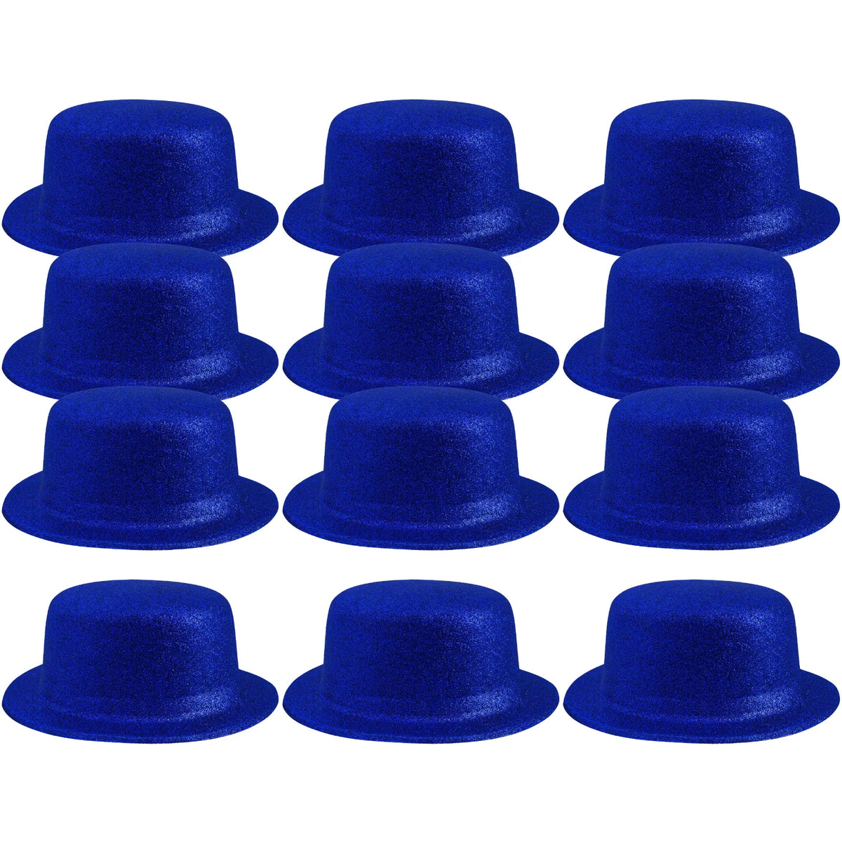 12x GLITTER BOWLER HAT Fancy Party Plastic Costume Cap Fun Dress Up Sparkle BULK - Blue - Image 3