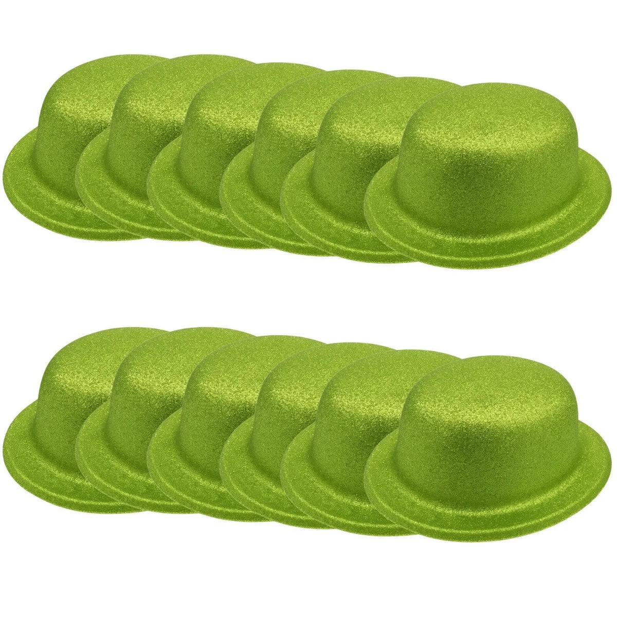 12x GLITTER BOWLER HAT Fancy Party Plastic Costume Cap Fun Dress Up Sparkle BULK - Lime Green - Image 2