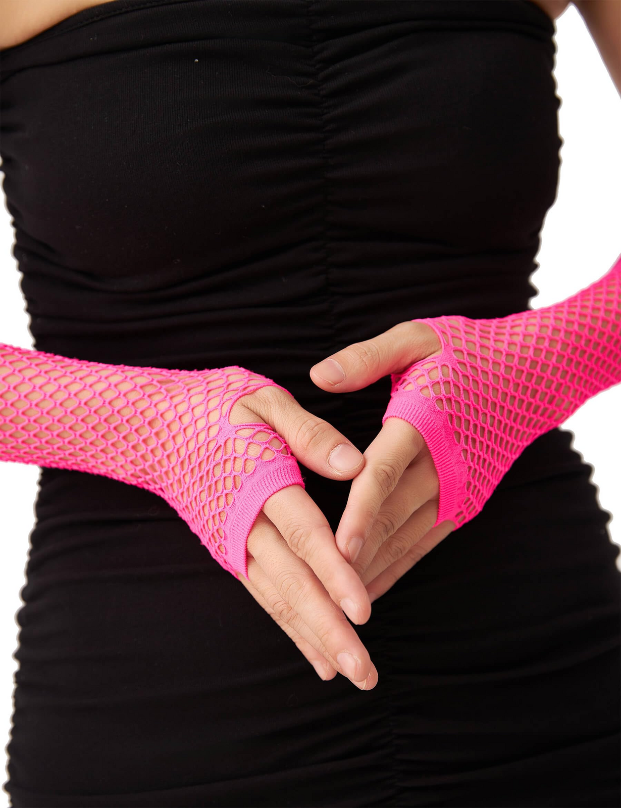 12x Long Elbow Length Fishnet Gloves Fingerless 70s 80s Womens Costume Party Bulk in Hot Pink - Image 4